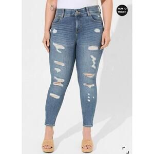 Torrid Jeans Womens 24W Short Bombshell Ankle Skinny High Rise Rips 24WS 24WP